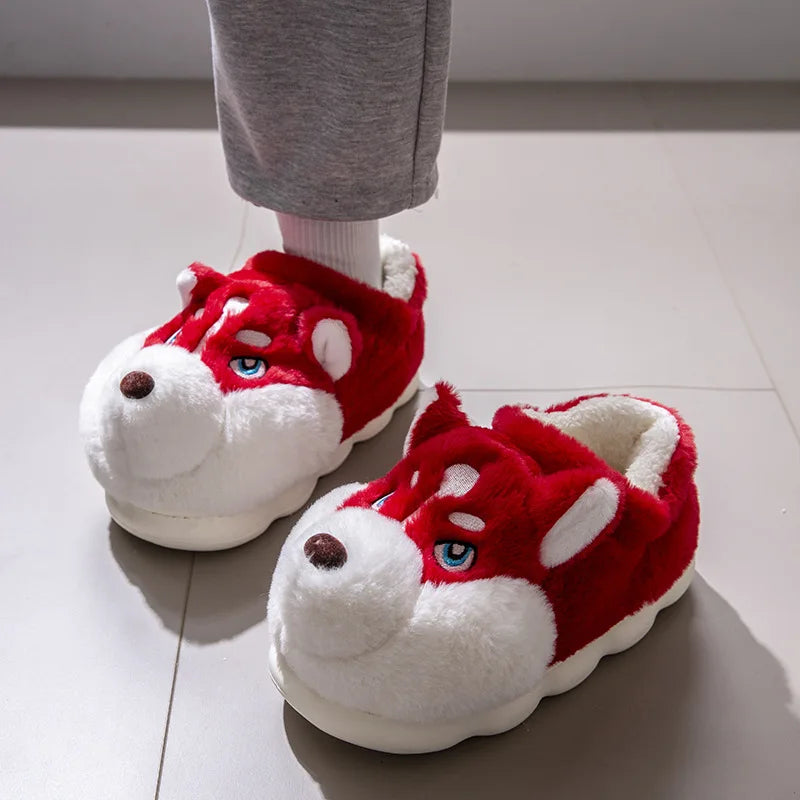 Plus Size 50 Indoor Fluffy Slippers For Women Men Winter Warm Shoes Cute Cartoon Dog Light Weight Couples Home Floor Slipper LadyShow.Store