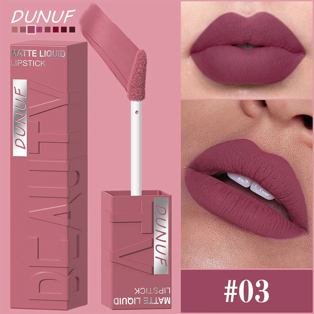 Matte Velvet Lipstick Lip Gloss Waterproof Smooth Long-Lasting Non-sticky Non-transfer Deep Red Nude Y2K Daily&Party Makeup Gift Tri Light Beauty