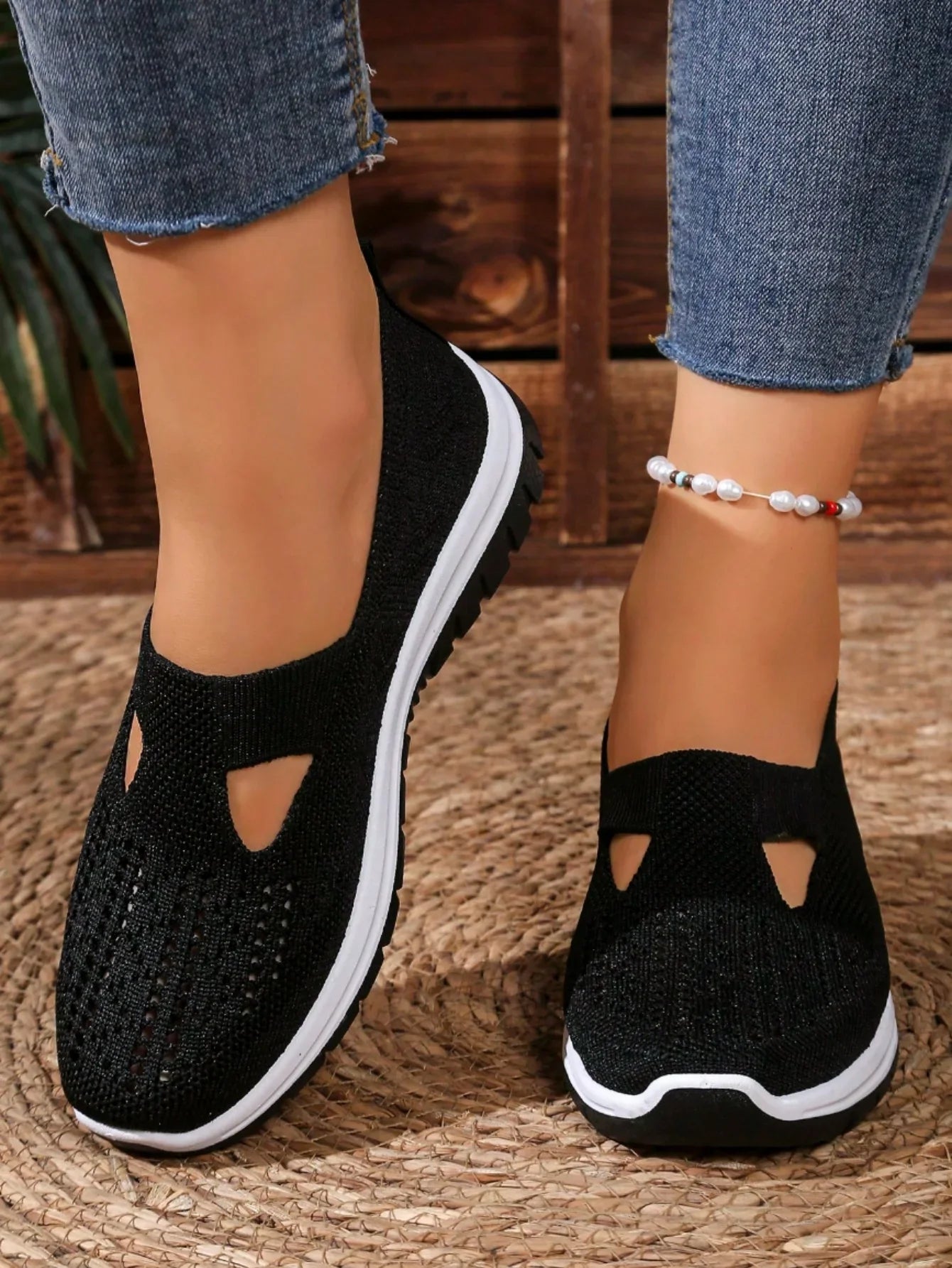 Women's Casual Mesh Sneakers ā Cut-Out T-Strap & Cushioned Wedge Sole LadyShow.Store
