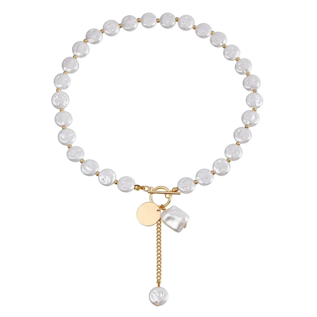 Kpop Imitation Pearl Beaded Pendant Necklace Moon Metal Link Splicing Choker for Women Ladies Jewelry Wedding Pi-Mart