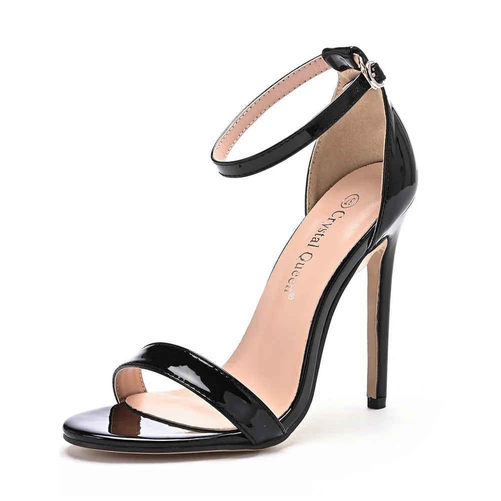 Crystal Queen Sexy Black Women Dress Sandals Fashion 11CM Spike High Heel Lady Party Shoes Plus Big Size 10 45 47 LadyShow.Store