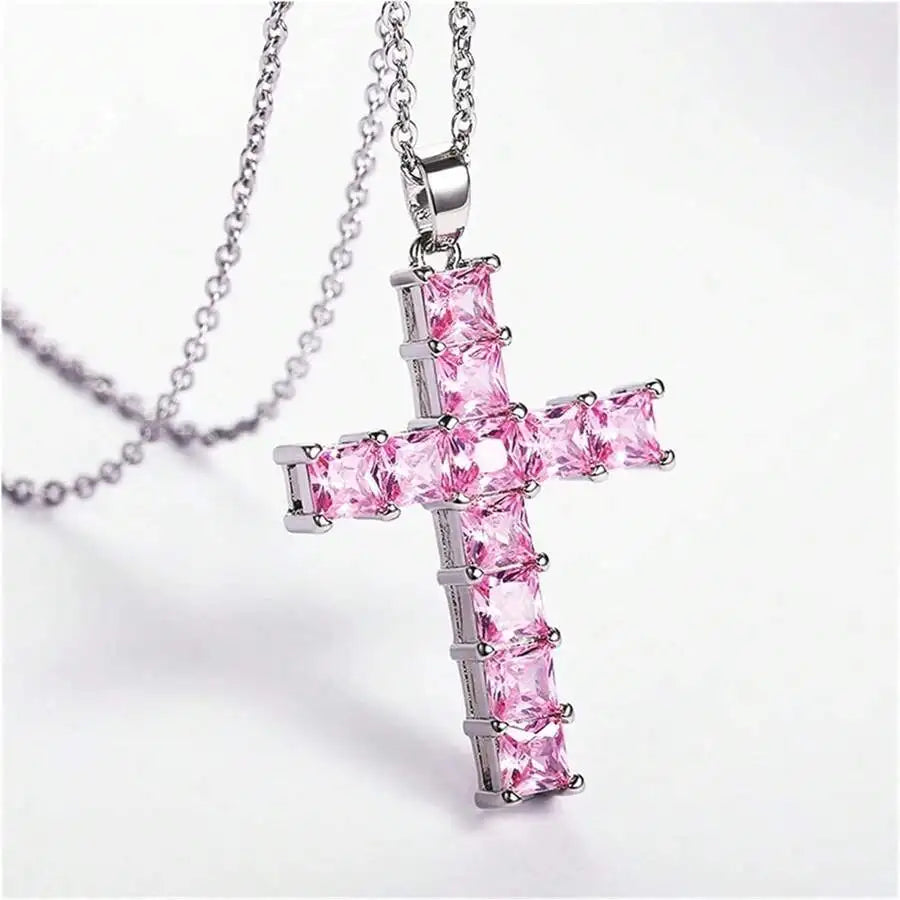 New Fashion Necklaces Female Pendants Gold Multi Color Crystal Jesus Cross Pendant For Women Necklace Party Leisure Time Jewelry Pi-Mart