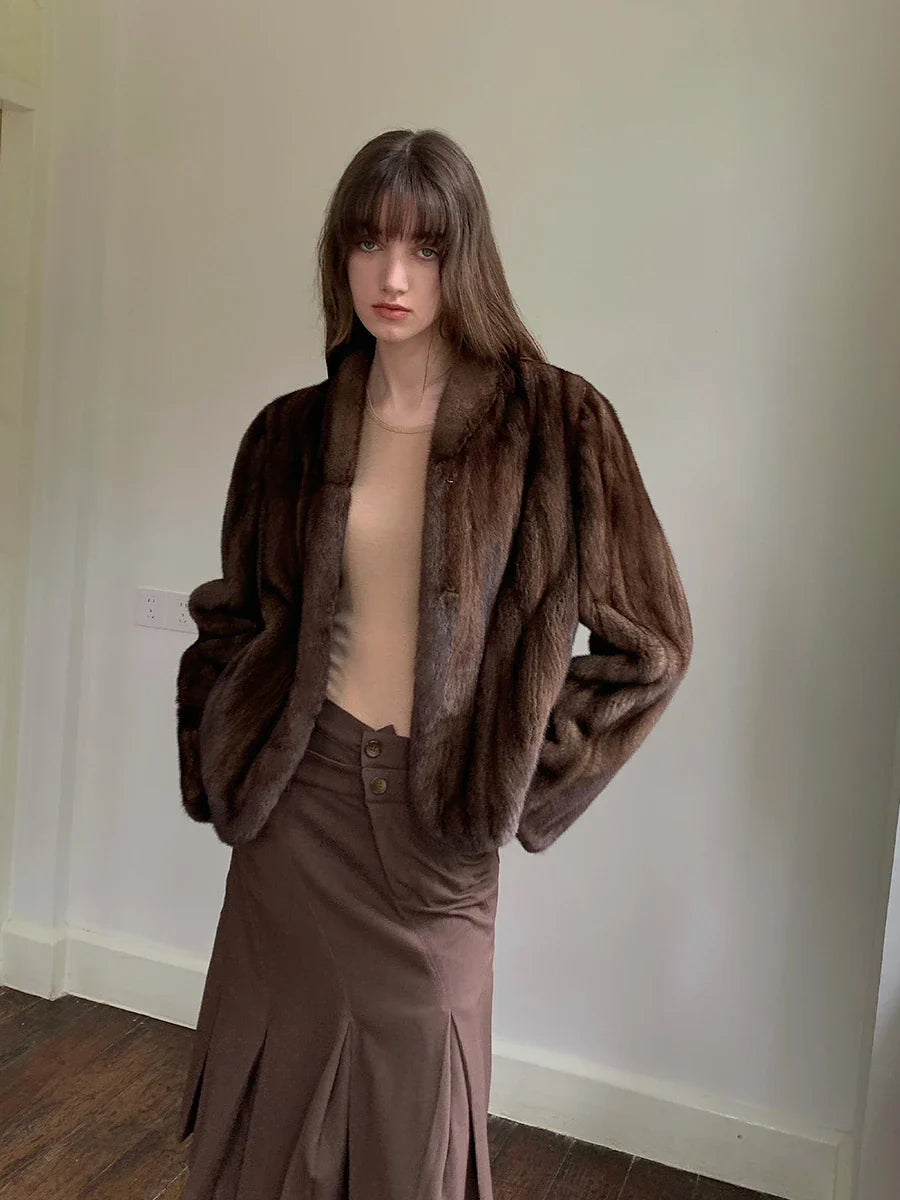 Lautaro Autumn Winter Short Brown Thick Warm Soft Faux Mink Fur Coat Women Stand Collar Elegant Luxury Chic Fluffy Jacket 2025 LadyShow.Store