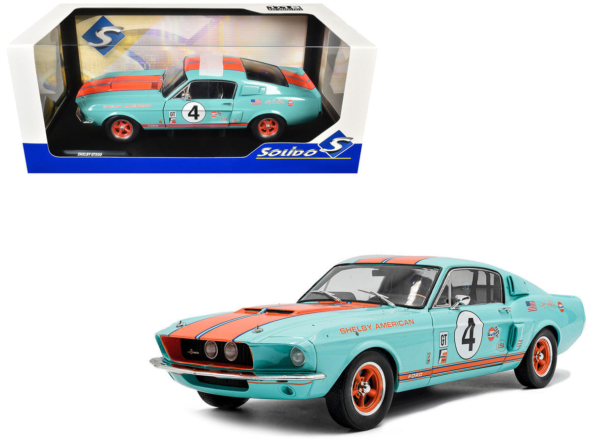 1967 Shelby GT500 #4 "Gulf Racing Tribute" Light Blue with Orange Stripes 1/18 Diecast Model Car by Solido LuxuryLifeWay Online Store