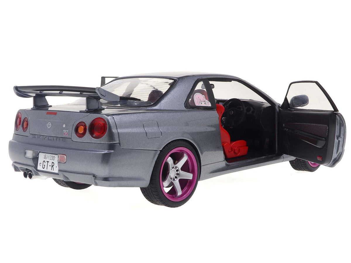 1999 Nissan Skyline GT-R (R34) RHD (Right Hand Drive) Silver Metallic with Purple Wheels 1/18 Diecast Model Car by Solido LuxuryLifeWay Online Store