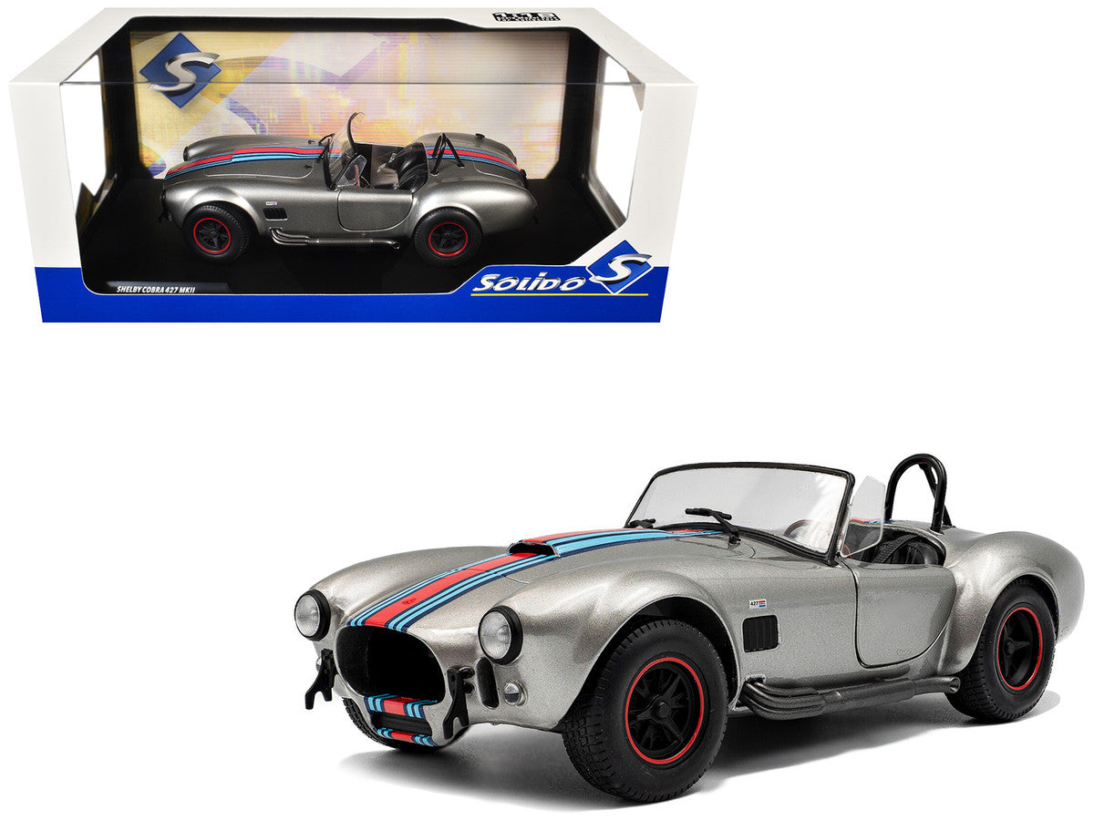 1965 Shelby Cobra 427 MKII "Solido Works M Racing Tribute" Gray Metallic with Stripes 1/18 Diecast Model Car by Solido LuxuryLifeWay Online Store
