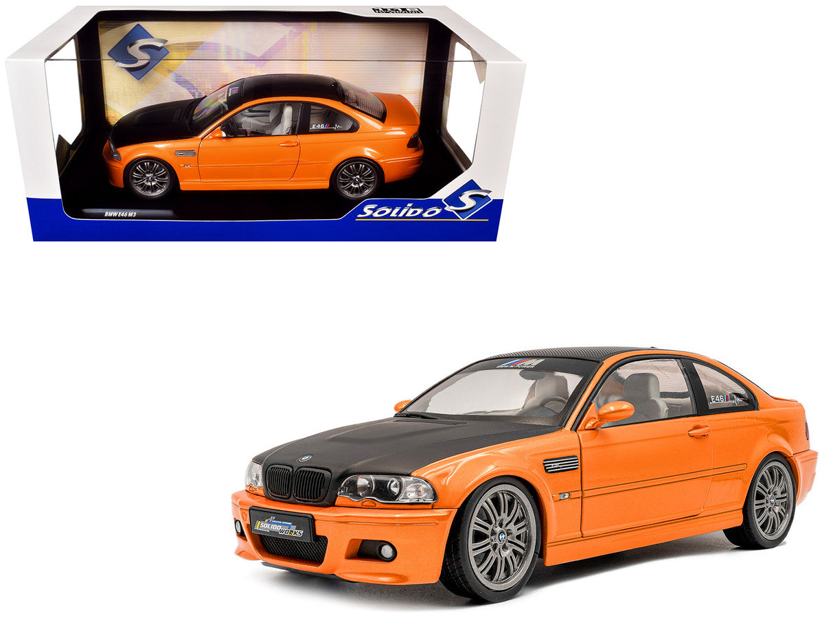 2000 BMW E46 M3 "Solido Works" Orange Metallic with Matt Black Hood and Carbon Top 1/18 Diecast Model Car by Solido LuxuryLifeWay Online Store