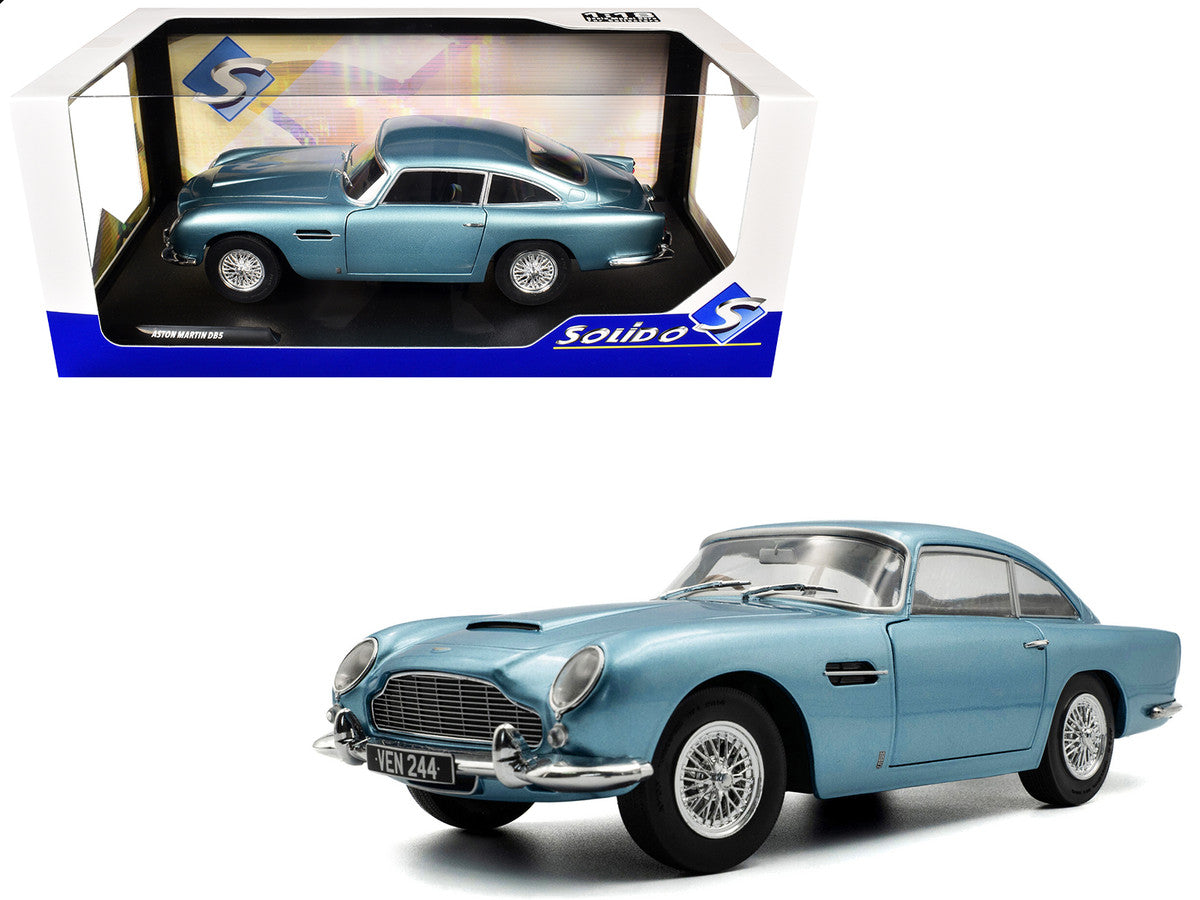 1964 Aston Martin DB5 RHD (Right Hand Drive) Light Blue Metallic 1/18 Diecast Model Car by Solido LuxuryLifeWay Online Store