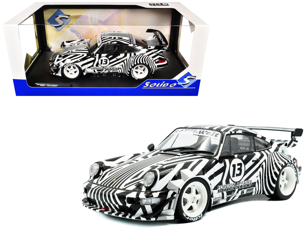 2022 RWB Bodykit #13 "The Zebra" Black and White Striped 1/18 Diecast Model Car by Solido LuxuryLifeWay Online Store