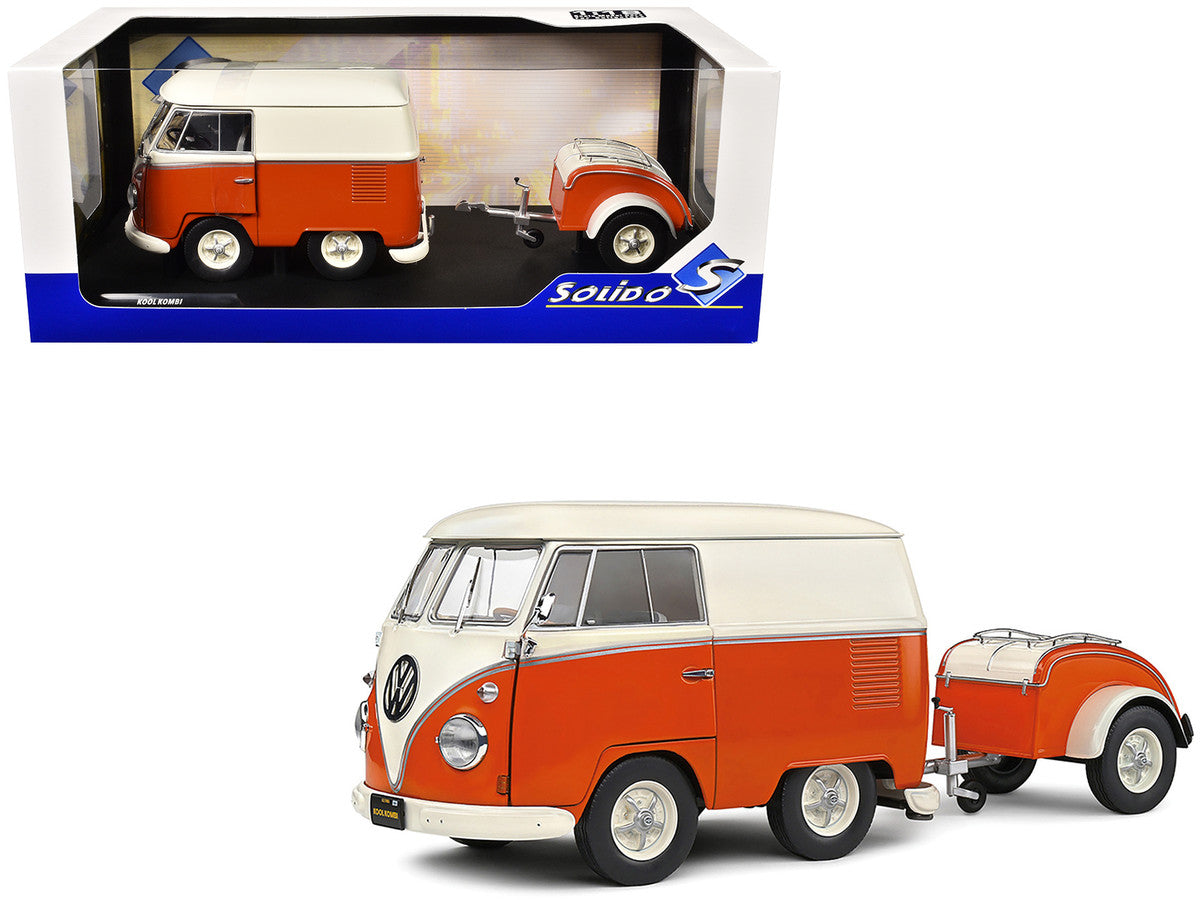 1950 Volkswagen Kool Kombi Van with Trailer Orange and White 1/18 Diecast Model Car by Solido LuxuryLifeWay Online Store