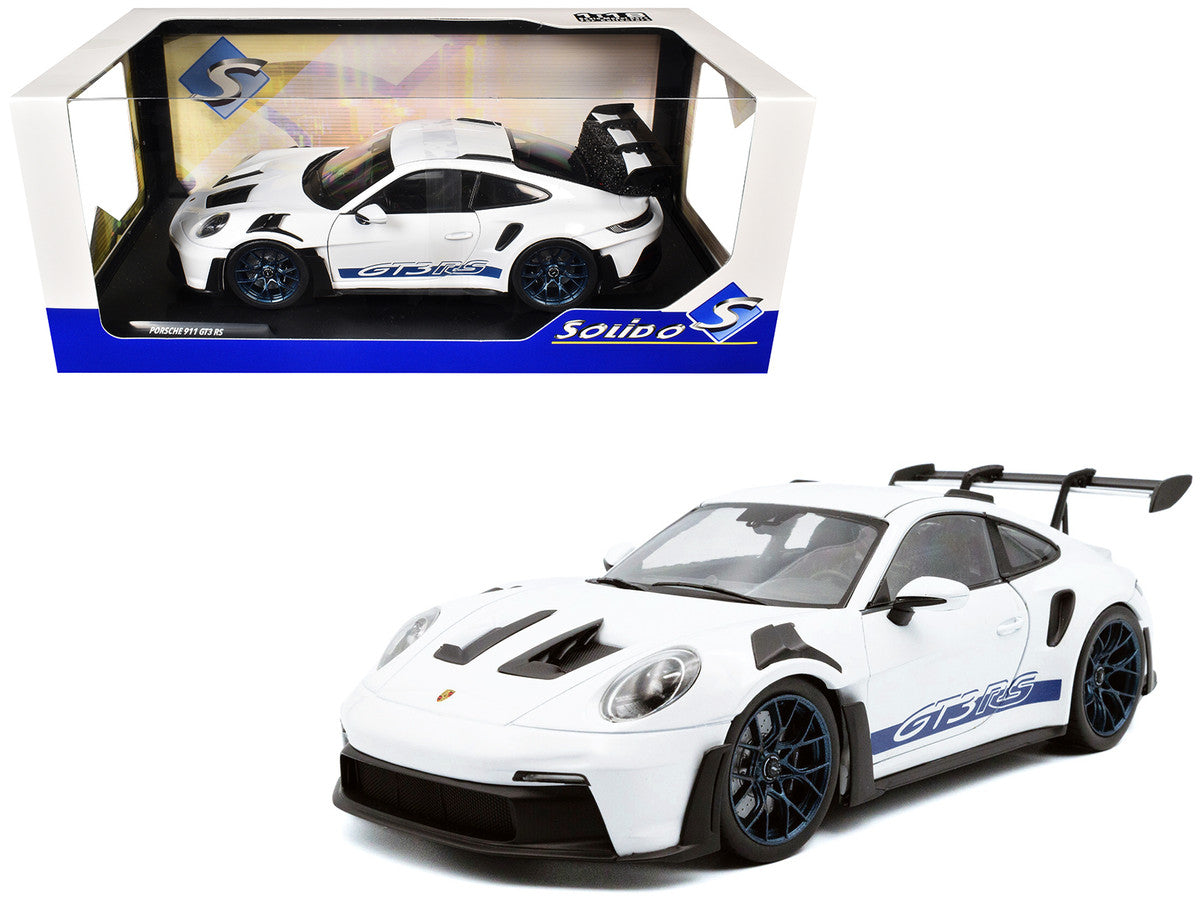 2024 Porsche 911 (992) GT3 RS White with Blue Stripes 1/18 Diecast Model Car by Solido LuxuryLifeWay Online Store