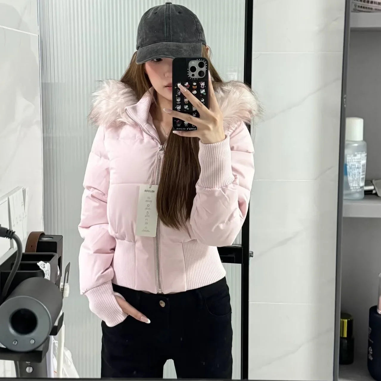 Y2K Retro Slim Women's Autumn and Winter Title Seamed Cotton Jacket Faux Fur Collar Long Sleeve Jacket 2025 New Jacket LadyShow.Store