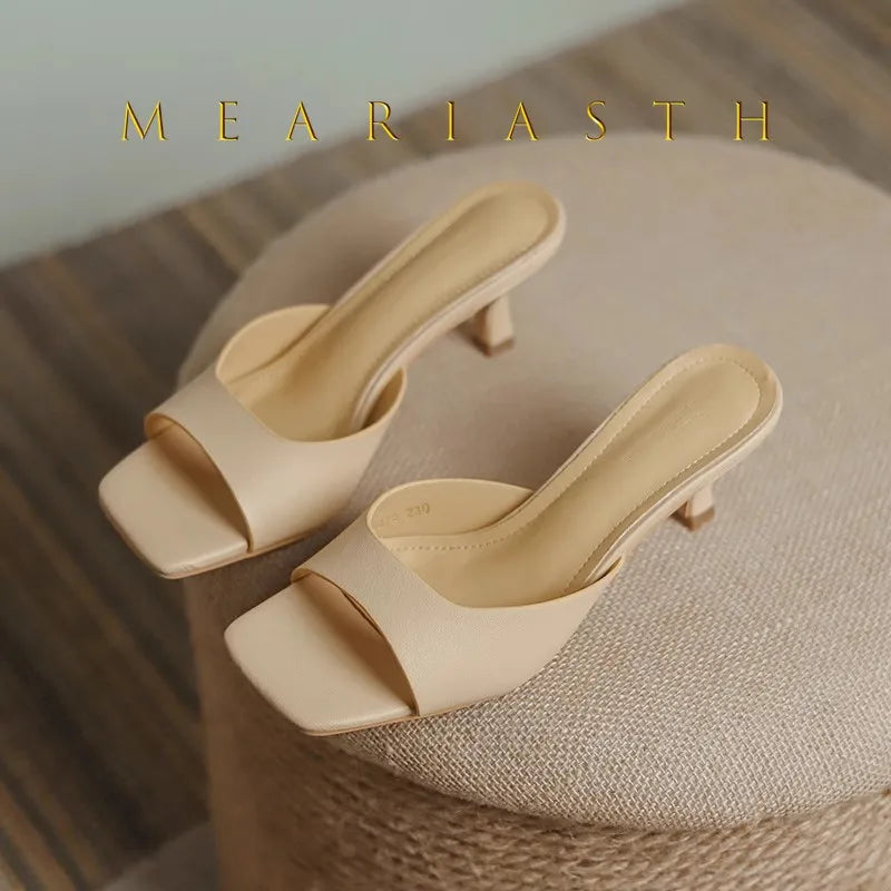 2025 new Summer Square Head open toe High Heel Women's Slippers pu Leather Prom Shoes Series Fine Heel Sandals Ladies Slippers LadyShow.Store