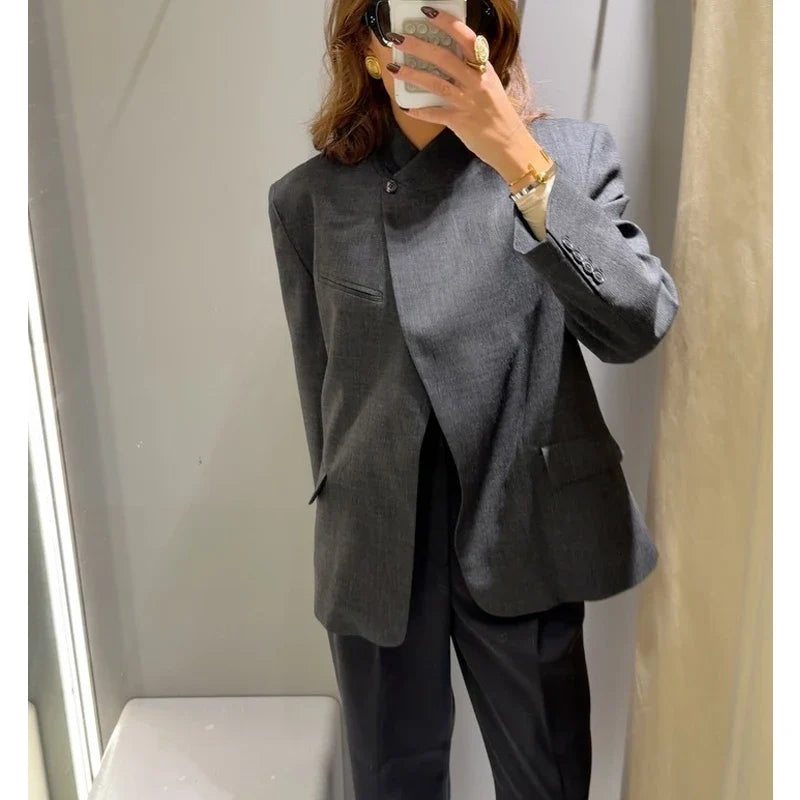 MUJER Women's Tailoring Blazers Vintage Office Blazer Woman Faux Wool Coats for Women Streetwear Outerwears Fitted Jacket Women LadyShow.Store