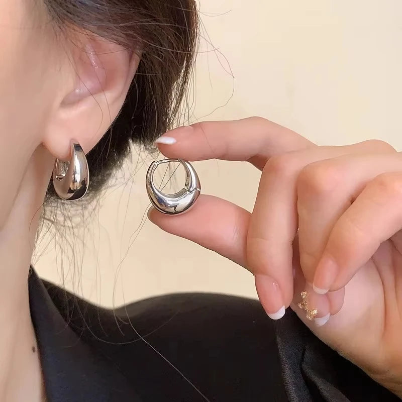 Stainless Steel Smooth Metal Chunky Hoop Earrings for Women Fashion Round Circle Hoops Statement Earrings Trendy Jewelry Pi-Mart