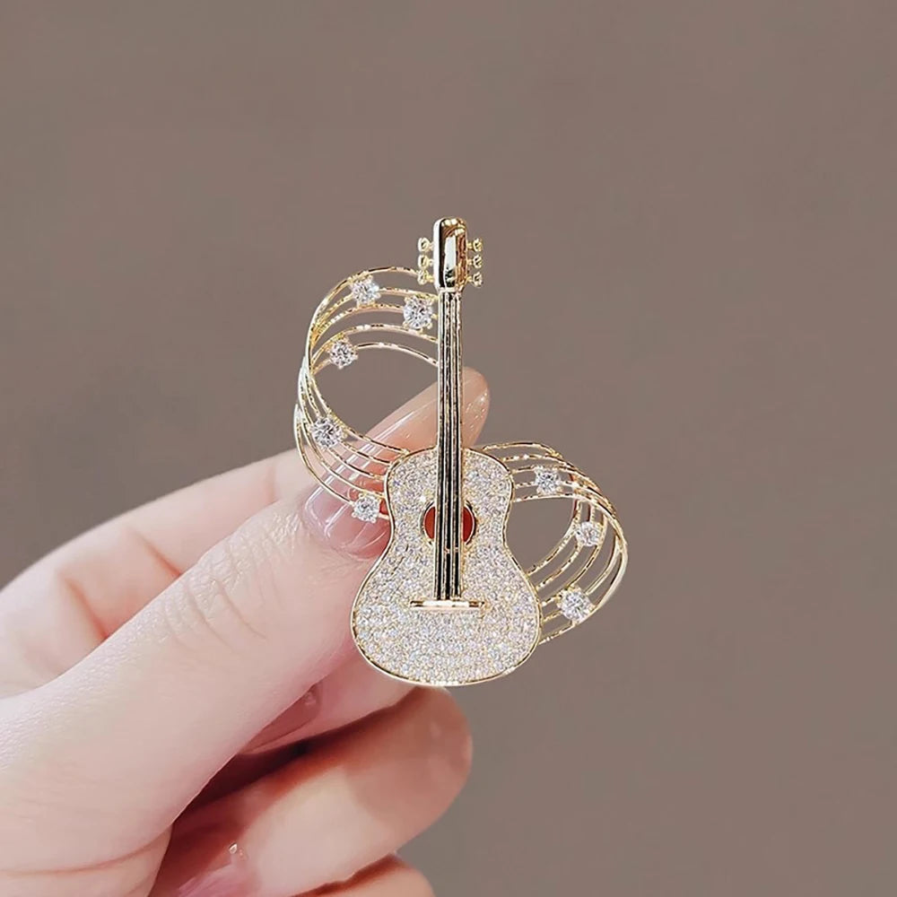 Trendy Guitar Brooch Shining Rhinestones New Unique High-end Design Creative Elegance Brooch Chest Flower Party Delicate Jewelry Pi-Mart