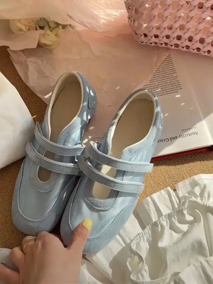 2026 Spring Autumn Women's Mary Janes | French Style Canvas Slip-on Flats | Wide Toe Box Velcro Soft Sole Casual Shoes Pi-Mart