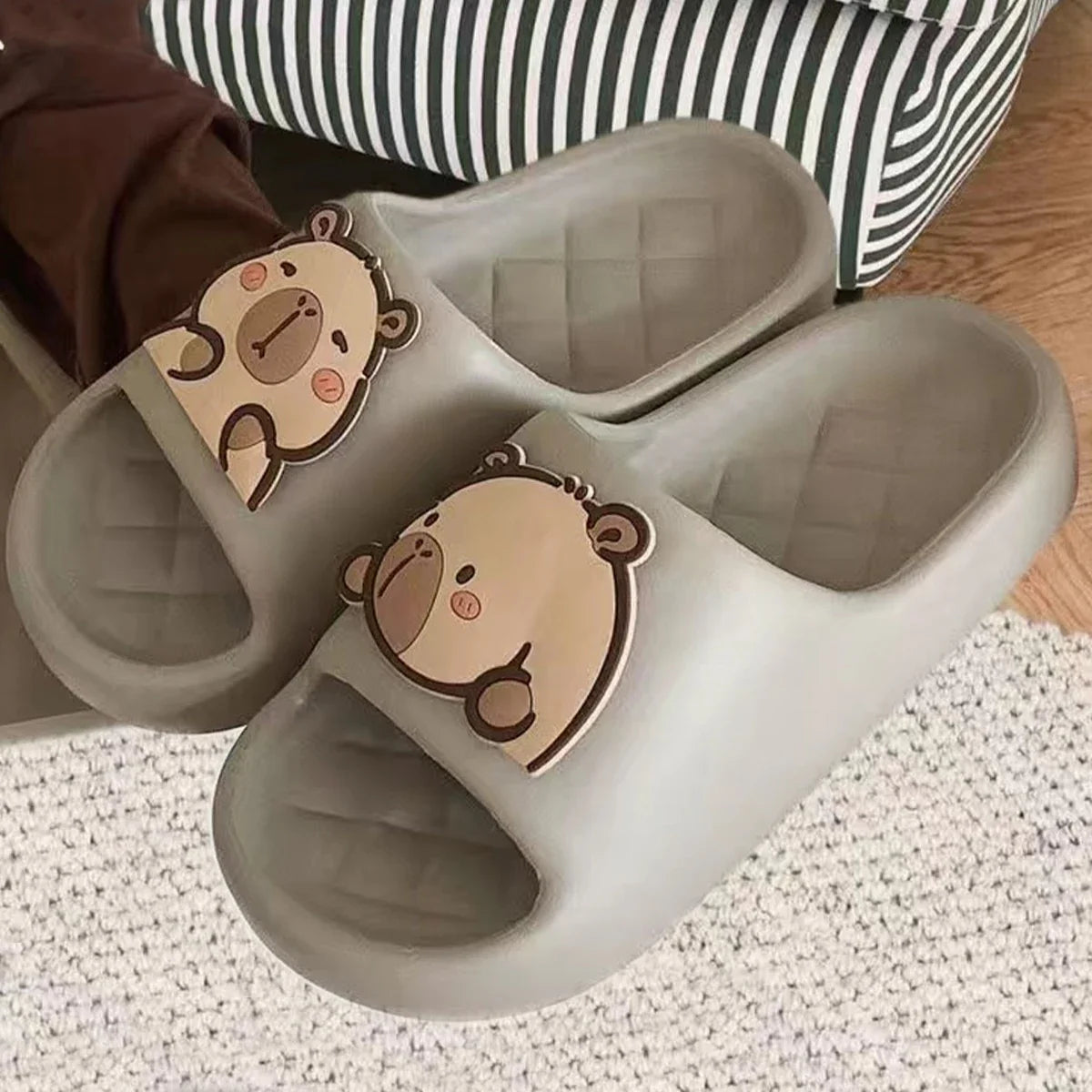 Cute Capybara Design Thick Sole Women Slippers Slides Bathroom Beach Indoor Sandals Summer Couple Shoes LadyShow.Store