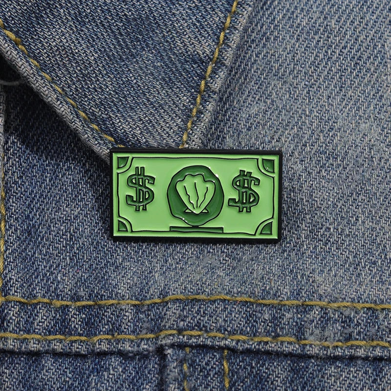 Green USD Symbol Enamel Pin Custom Wealth Money Cartoon Cute Anime Currency Brooches Lapel Badges Jewelry Kid Fans Gift Pi-Mart