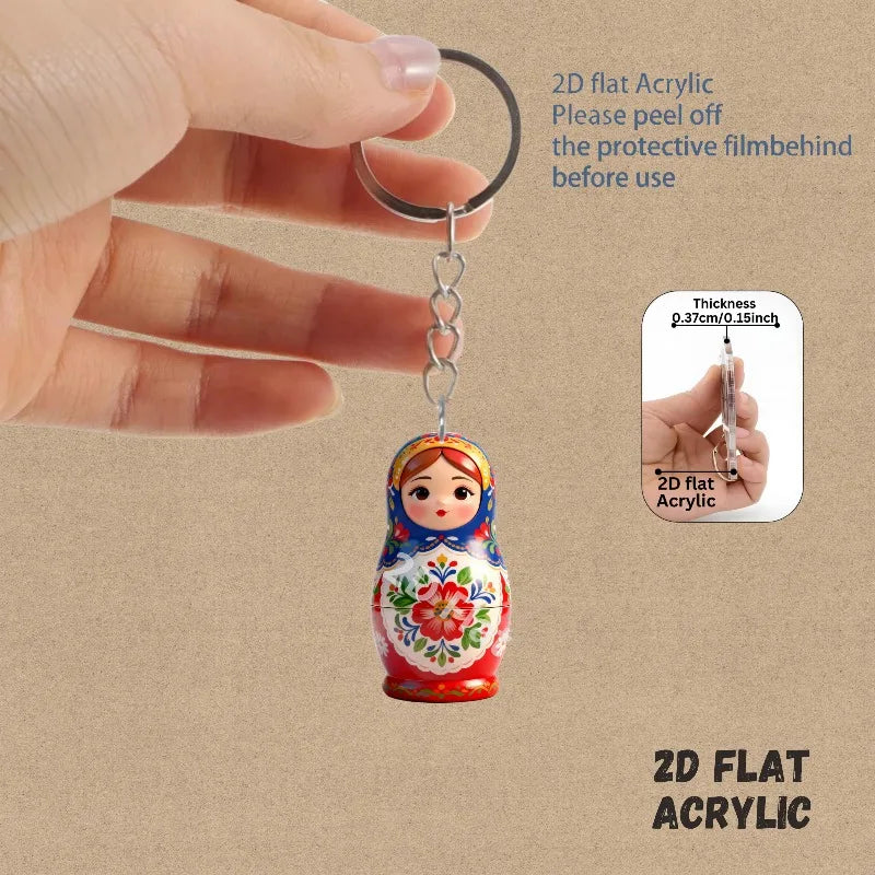 Kawaii Matryoshka Dolls Keychains 2D Acrylic Pendants Festive Decor Holiday Ornament Fun Party Favors Backpack Accessories Gifts Pi-Mart