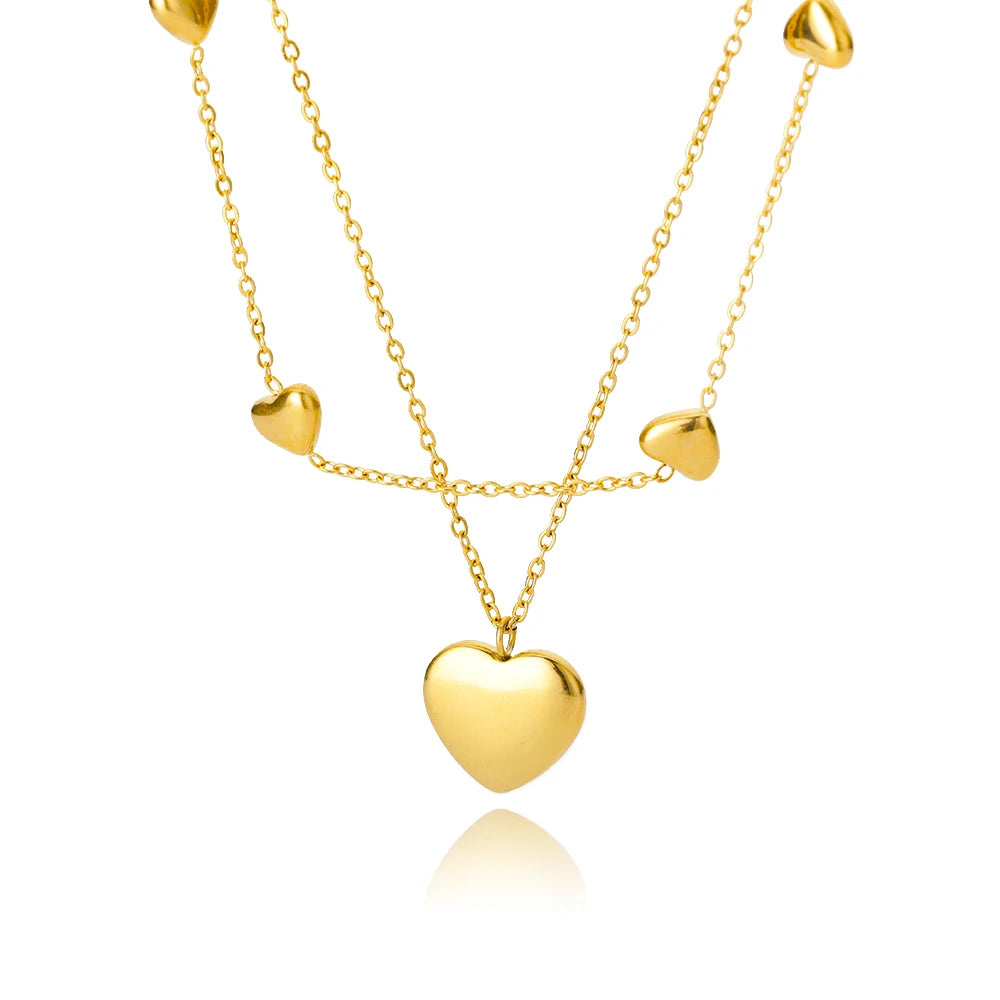 Heart Necklaces For Women Stainless Steel Gold Plated Chain Zircon Heart Pendant Choker Necklace Wedding Boho Jewelry Gift Femme Pi-Mart