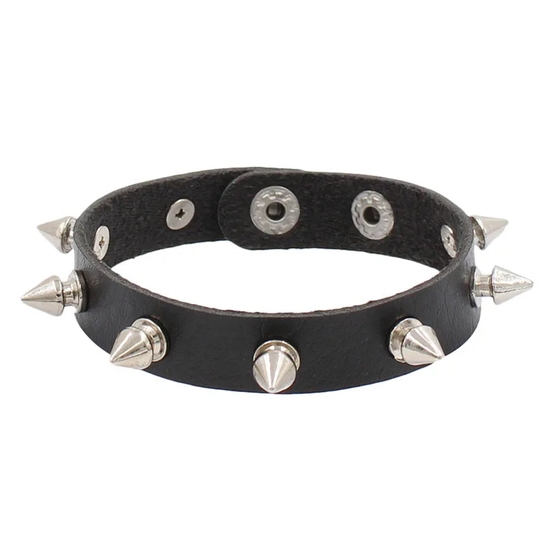 Vintage Leather Bracelets Punk Row Cuspidal Spikes Rivet Stud Wide Cuff PU Leather Punk Gothic Rock Unisex goth accessories Pi-Mart