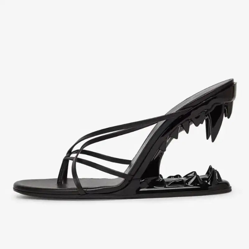 Dilalula Sexy Super High Strange Heel Slippers Women Flip Flops Narrow Band Sandals Lady Night Club Party Slippers Tiger Tooth LadyShow.Store