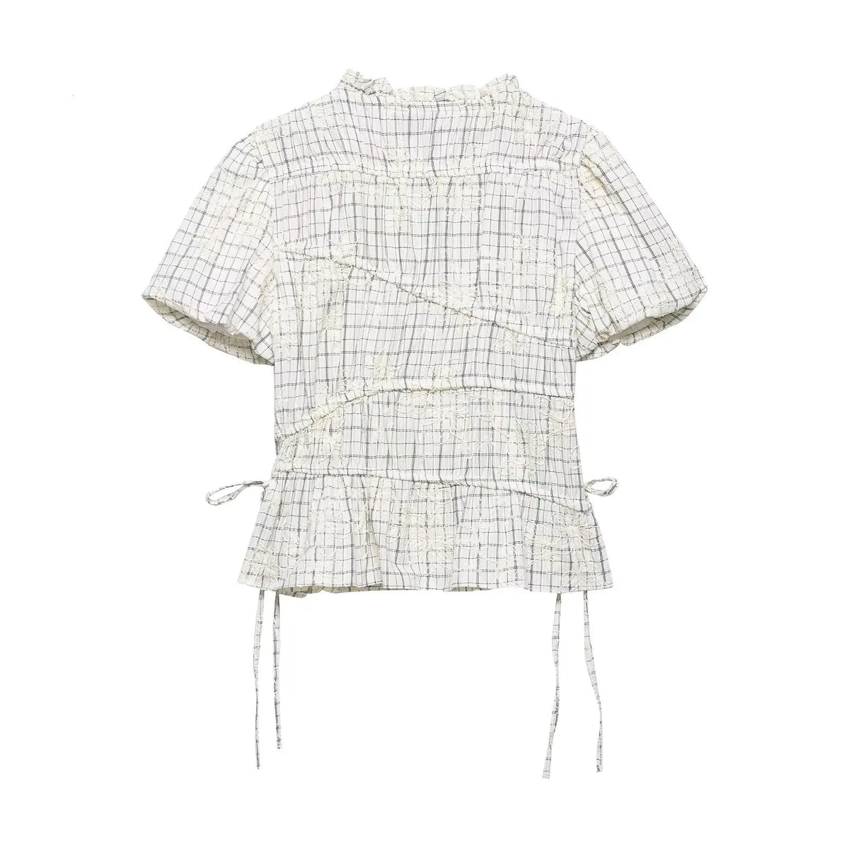 KONDALA Chic Embroidery Plaid Skirt Set Women Trendy 2026 Spring Summer Holidays Casual Set Puff Sleeve Shirts, A-Line Skirts Pi-Mart