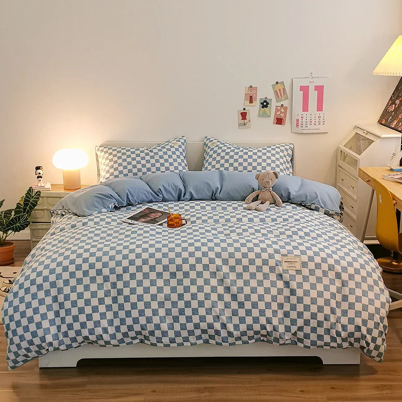 Checkerboard Bedding Comforter Set with Pillowcase bed sheet Single Full Size Bed Linen Duvet Cover Set Queen/King Double Single LadyShow.Store