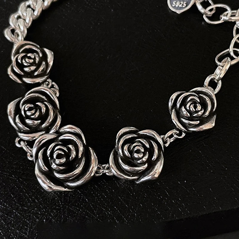FOXANRY Vintage Punk Rose Flower Chain Bracelet Charm Women Girl New Fashion Creative Geometric Handmade Party Jewelry Gifts Pi-Mart