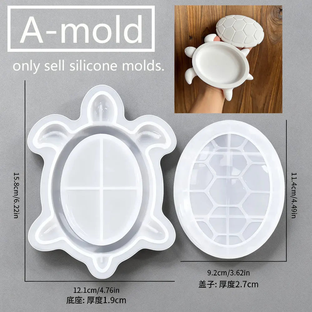 Turtle Storage Box Silicone Molds Kits DIY Scented Ocean Animals Jewelry Display Plate Tray With Lid Plaster Resin Mold LadyShow.Store