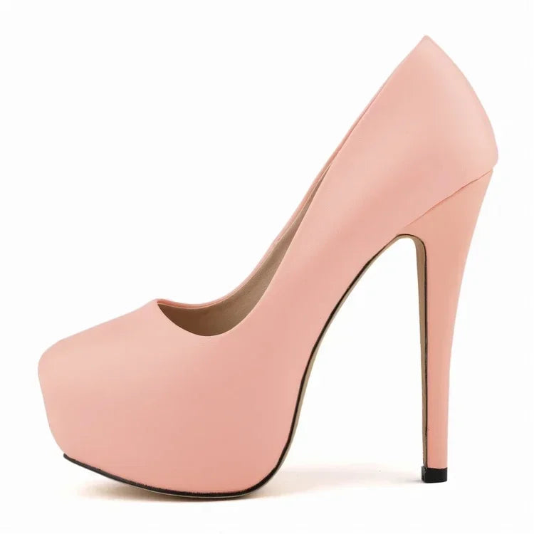 2026 Women Pumps Sexy Round Toes High Heels Fashion Super 14cm Platform Casual Thin Womens Party Red Wedding Shoes Large Size Pi-Mart