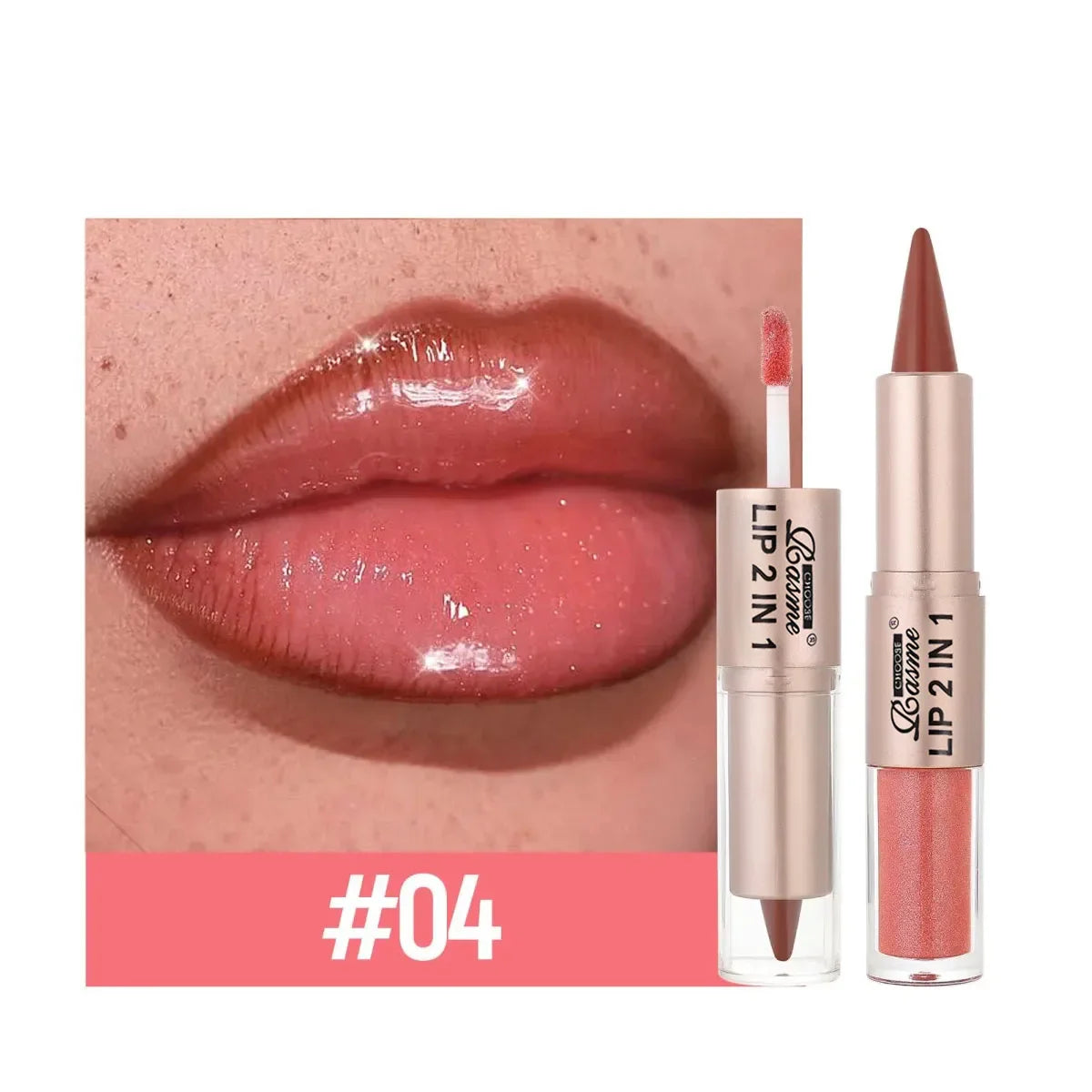 2IN1 Tapered Gradient Lipliner Pen Nude Brown Mirror Glass Lip Gloss Matte Lip Liner Waterproof Lip Contour Non Stick Makeup LadyShow.Store