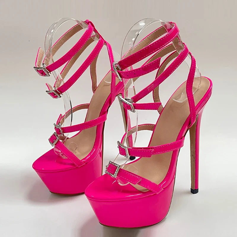 Liyke Runway Style Sexy High Heels Platform Sandals For Women Fashion Open Toe Crystal Buckle Stiletto Wedding Stripper Shoes LadyShow.Store