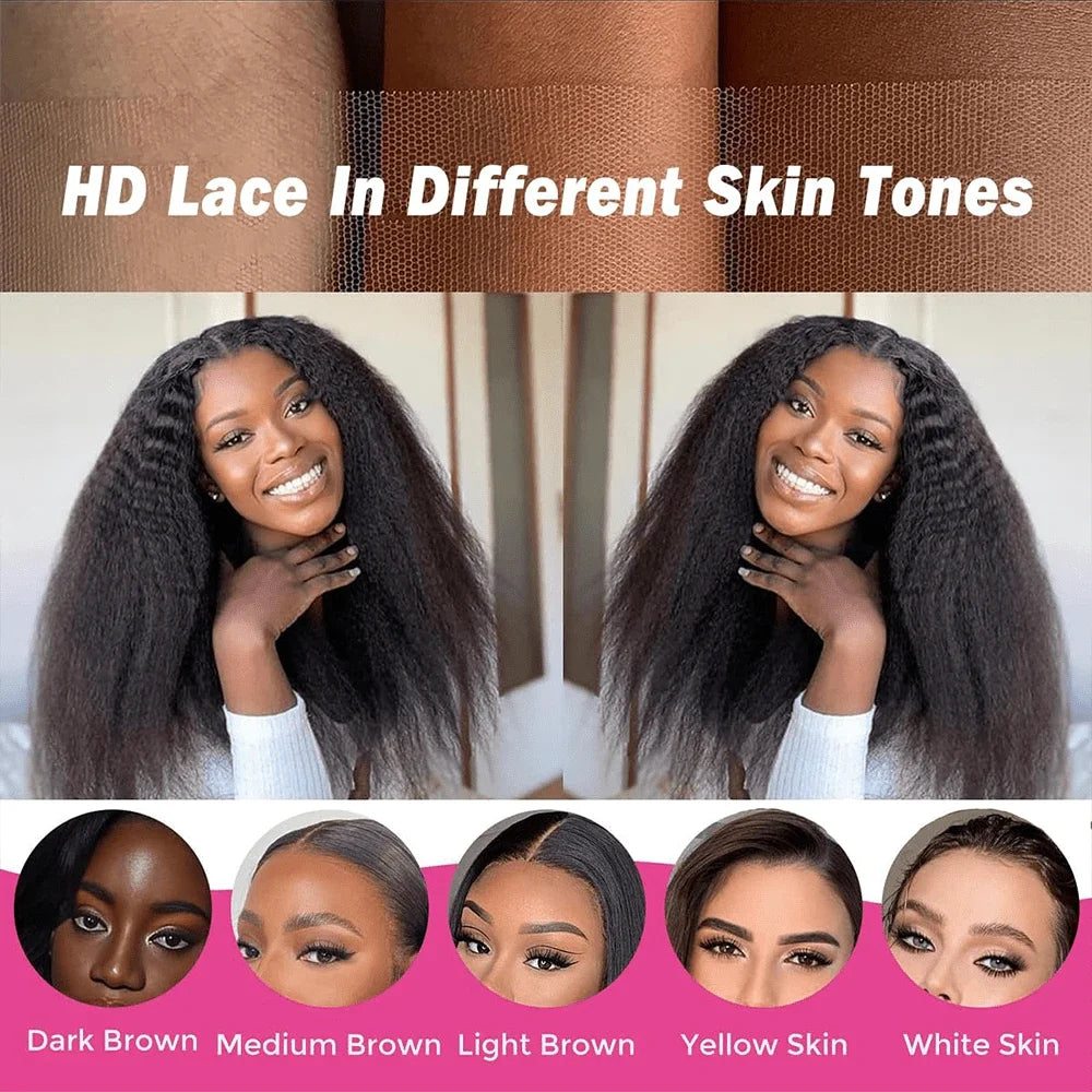 Kinky Straight Human Hair Wigs13x4 Glueless Wig 5x5 HD Lace Front Human Hair Wigs Yaki Straight Frontal Lace Wig for Black Women Ready to Go LadyShow.Store