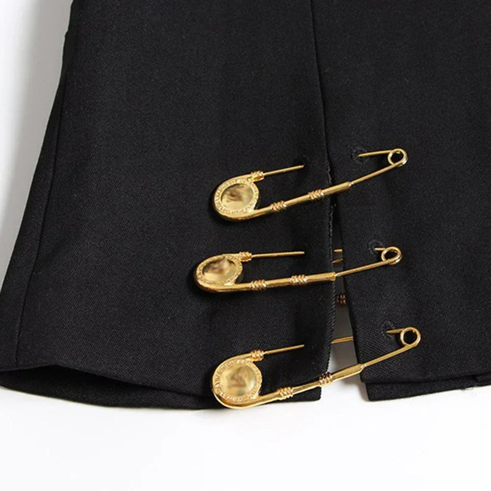 VGH Chic Spliced Metal Pin Slimming Blazer for Women Notched Collar Long Sleeve Patchwork Mesh Hollow Out Fashion Jacket Female LadyShow.Store
