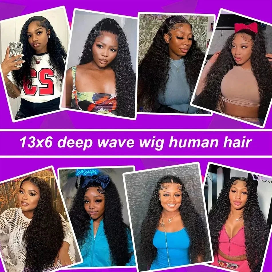 Deep Wave 44 Inch Curly 13x4 HD Transparent Lace Frontal Wigs Human Hair Front Wigs Pre Plucked With Natural Hairline For Women LadyShow.Store