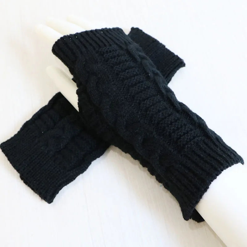 Women Stylish Hand Warmer Winter Gloves Arm Crochet Knitting Faux Wool Mitten Warm Fingerless Glove Twist Pattern Women Gloves Pi-Mart