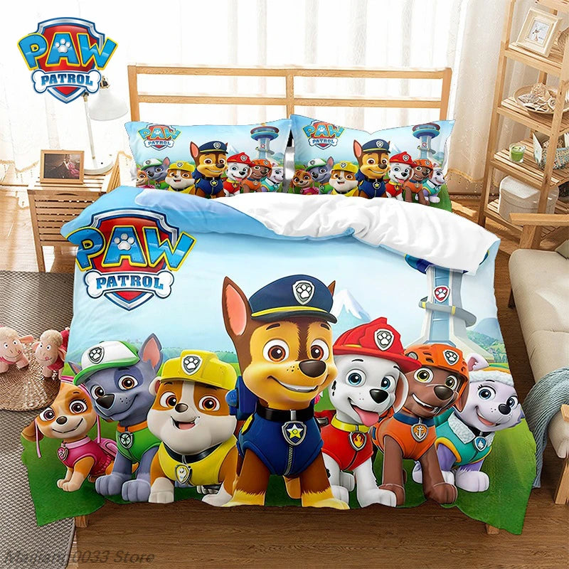 Paw Patrol Cute Puppy Duvet Cover Set, Cartoon Anime Quilt Cover with Pillowcase, Soft Bedding, Bedroom Decor Gift for Kids Pi-Mart