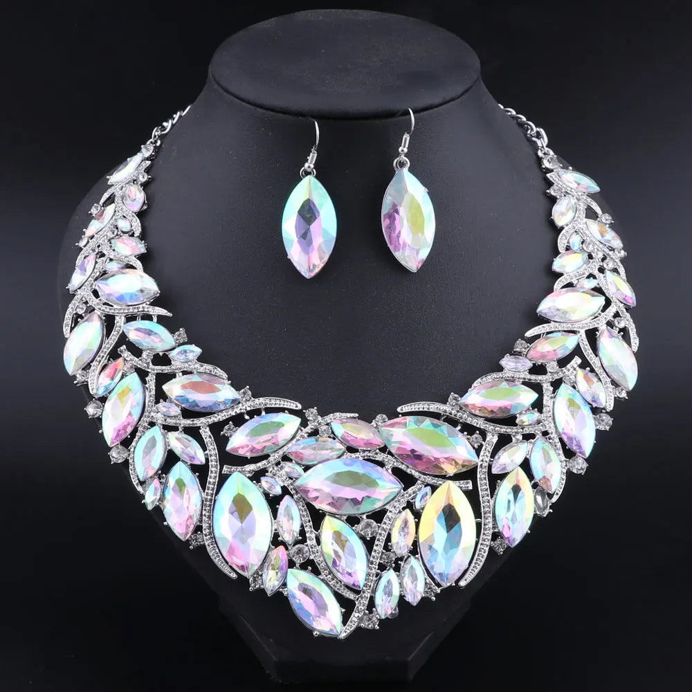 Bridal Jewelry Sets Wedding Engagement Necklace Earrings Sets for Brides Party Costume Decoration Jewellery Women Pi-Mart