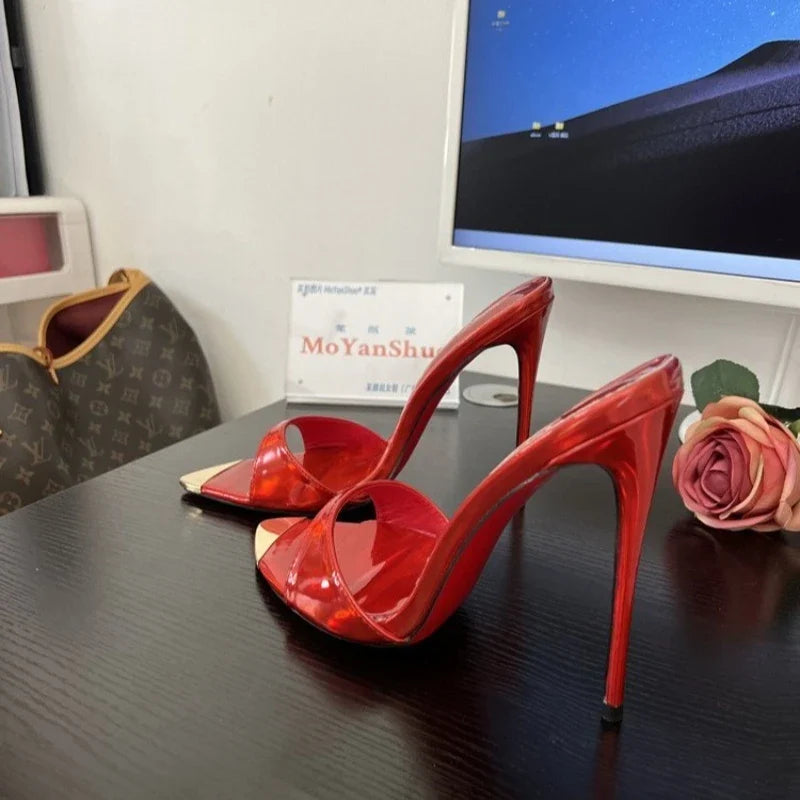 pointed Open Toe High Heel Shoes Woman Summer OutsideSlipper Party Stiletto Luxury Designer Patent Leather Women Sandals LadyShow.Store