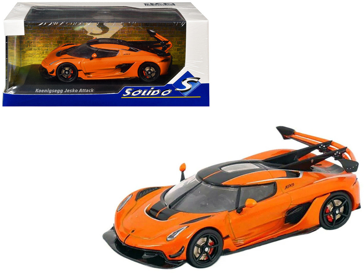 Koenigsegg Jesko Attack Tang Orange Metallic with Black Stripes 1/43 Diecast Model Car by Solido LuxuryLifeWay Online Store