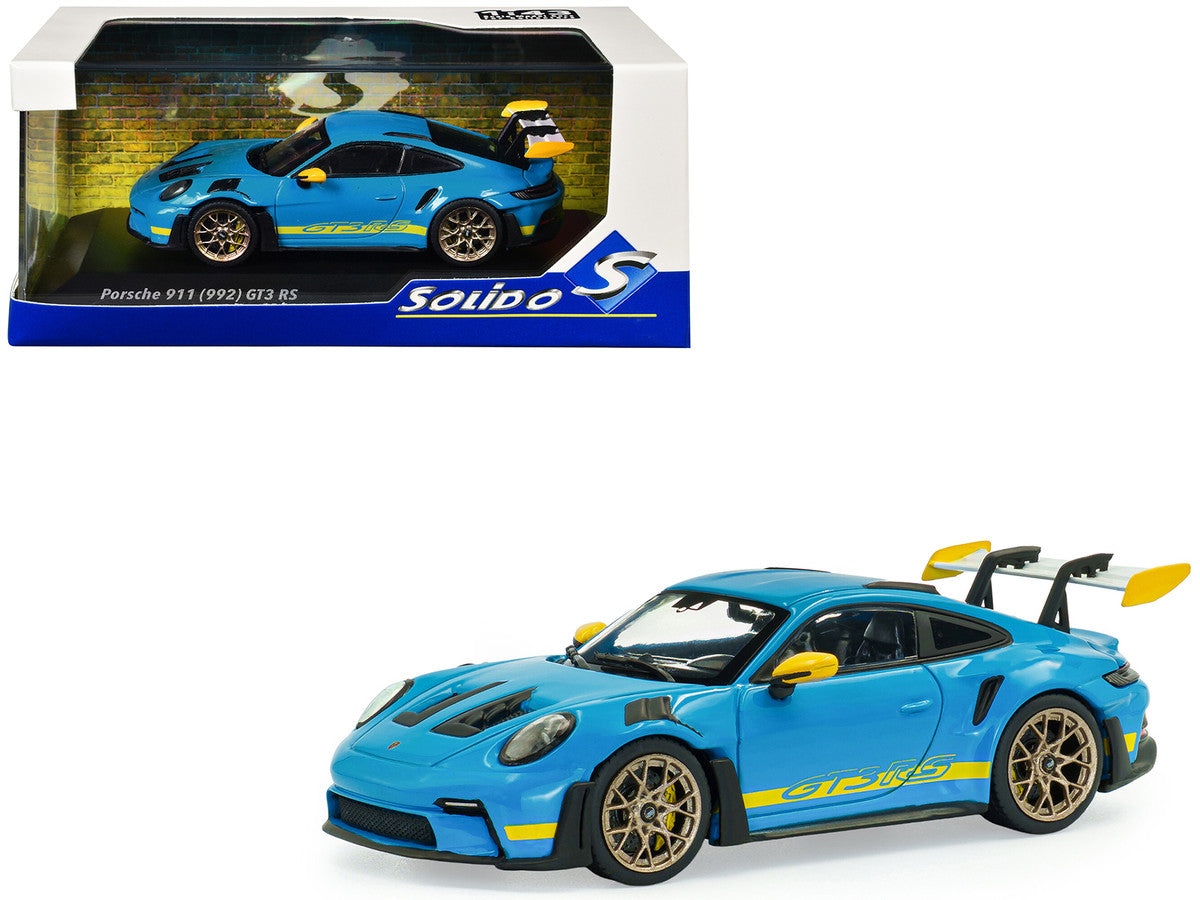 2023 Porsche 911 (992) GT3 RS "Tribute to 24 Hours of Daytona 2003" Riviera Blue with Yellow Stripes 1/43 Diecast Model Car by Solido LuxuryLifeWay Online Store