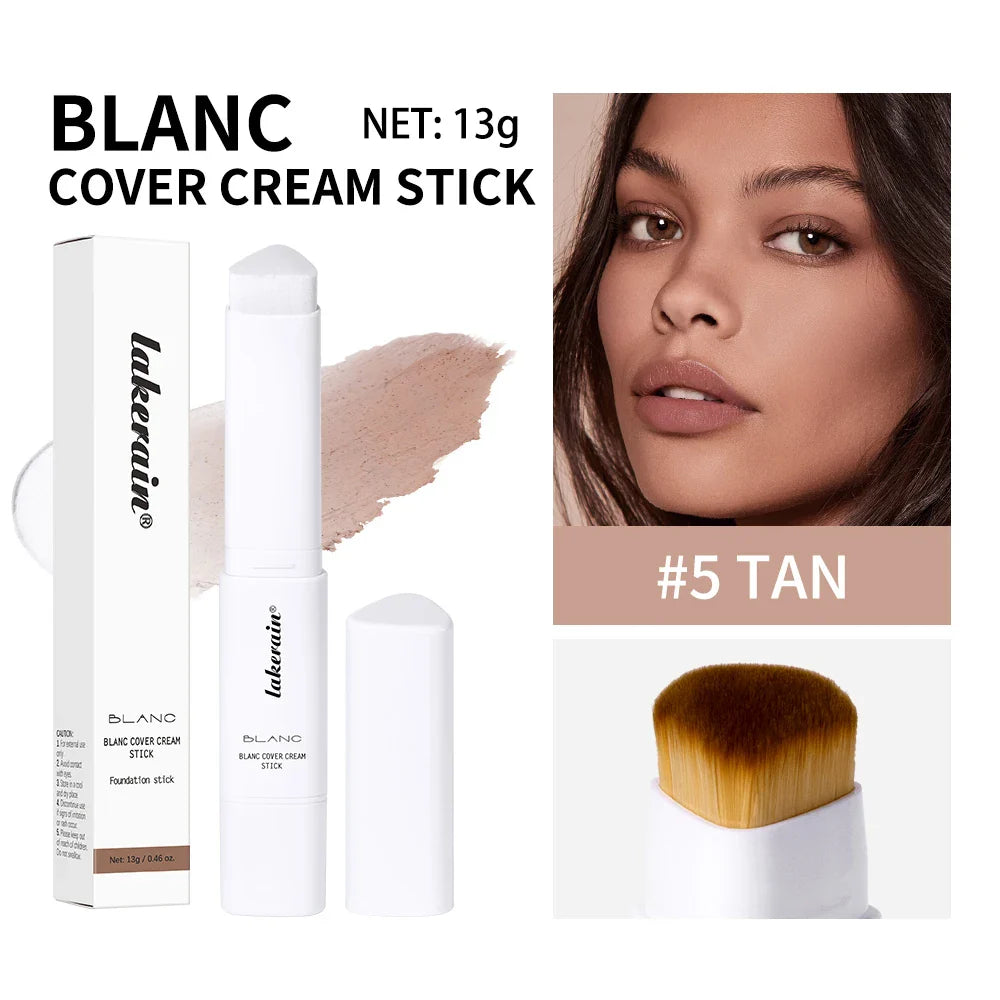 Lakerain Color Changing Foundation Stick Full Coverage Matte Finish Dual-Ended Brush & Stick Waterproof Smooth Foundation Makeup Tri Light Beauty