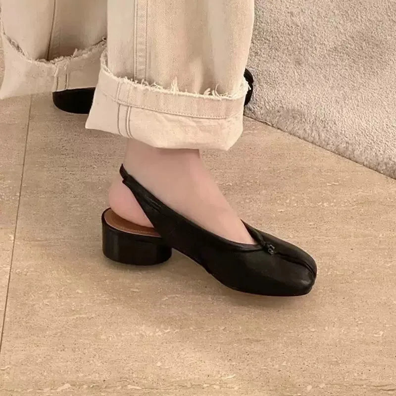 2025 Spring Summer Fashion Soft Leather Split Toe Women Pumps Casual Comfortable 3.5cm Low Heeled Slingbacks Tabi Ballet Shoes LadyShow.Store