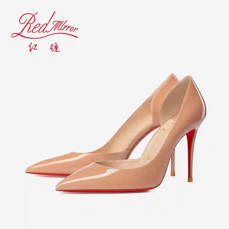 Elegant Hollow Women's High Heels 2026 Luxury Brand Black Pointed Toe Pumps Red Shiny Bottoms Sexy Fashion Ladies Shoes Women Pi-Mart
