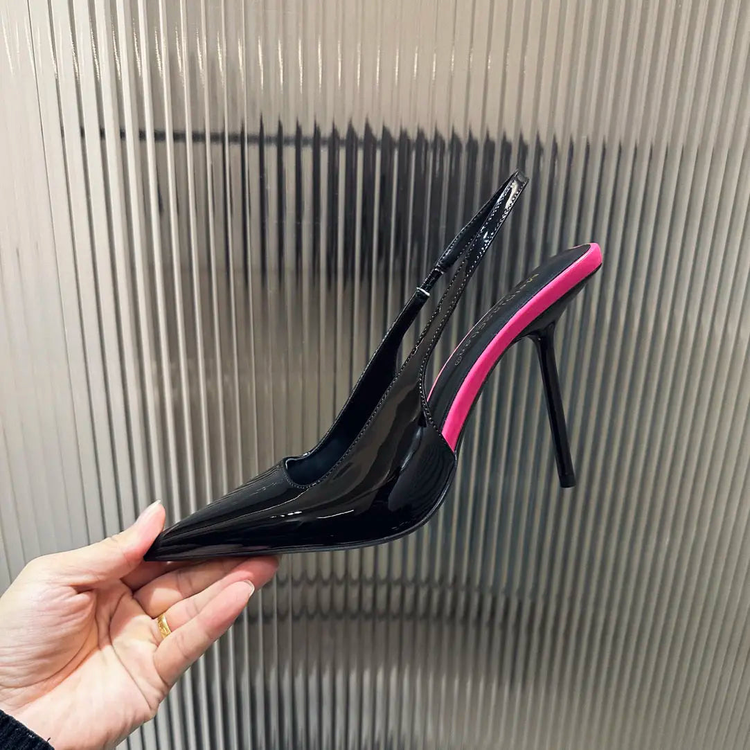 New Patent Leather Pointed Back Hollow Thin Heel Women's Sandals High Heels Thin Heel Sexy Back Hollow Temperament Single Shoe Pi-Mart