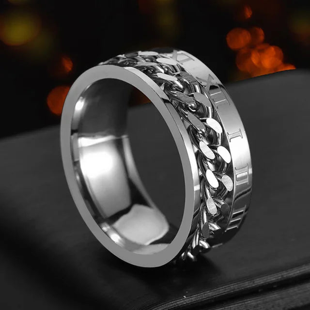 Cool Stainless Steel Rotatable Men Ring High Quality Spinner Chain Punk Women Jewelry for Party Gift Pi-Mart