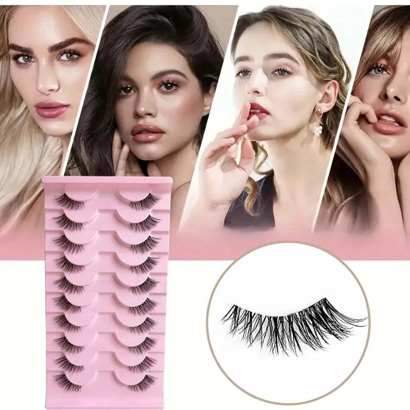 Half eyelashes, natural appearance 10 pairs of thick cat eyelashes 10mm Wispy eyelashes with short false eyelashes Applying masc LadyShow.Store