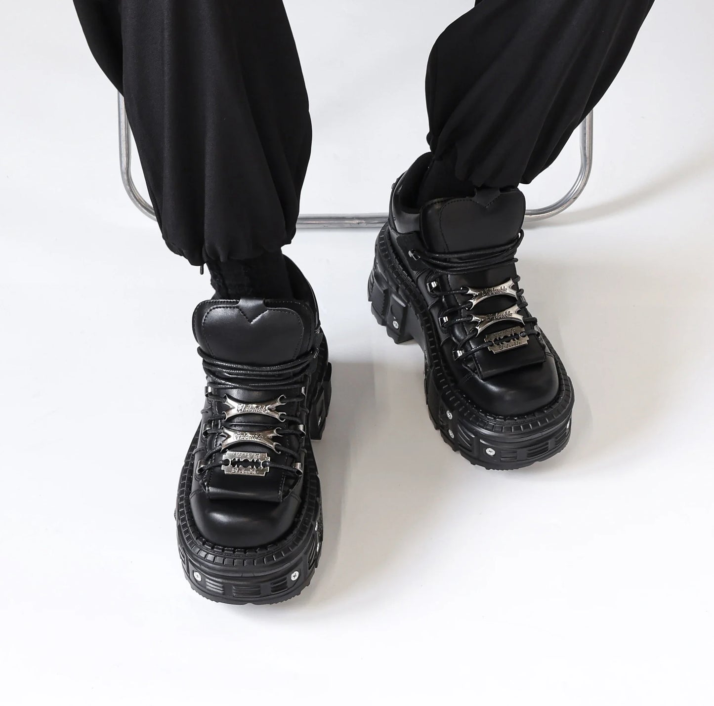 2026 New Punk Style Women Shoes Lace-up Heel Height 6CM Platform Shoes Woman Gothic Ankle Rock Boots Metal Decor Woman Sneakers LadyShow.Store